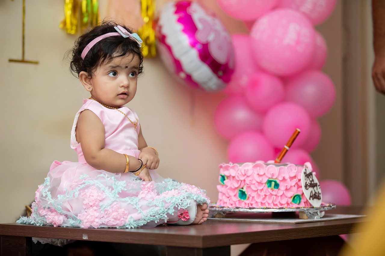 baby, girl, kid, party, happy birthday, celebration, child, portrait, cake, dessert